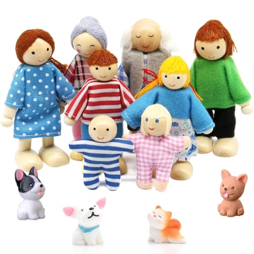 Set di Bambole in Legno per Famiglie Set di 8 Famiglia di Bambole di Legno Set Bambole familiari in Legno Happy Family