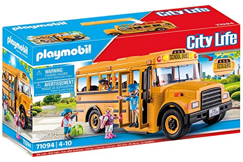 PLAYMOBIL City Life 71094 US School Bus, Autobus Giocattolo con Luce Lampeggiante, Giocattoli per Bambini a Partire dai