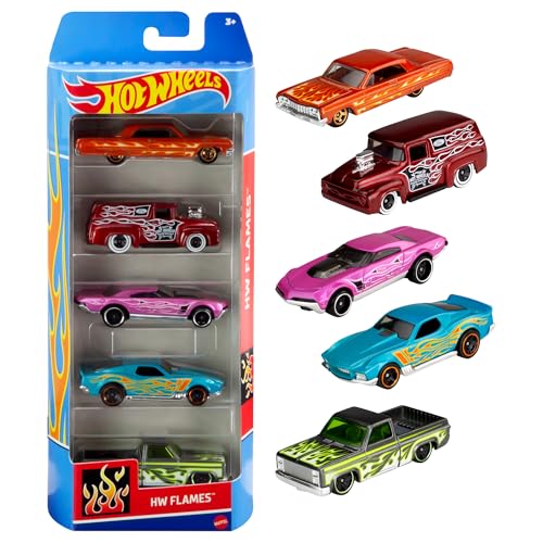 Hot Wheels - Confezione da 5 veicoli, macchinine Hot Wheels in scala 1:64 con dettagli autentici, 3+ anni, 01806,