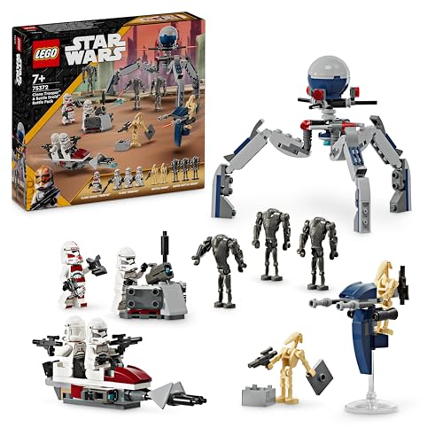 LEGO Star Wars Battle Pack Clone Trooper e Battle Droid Set da Battaglia con Veicolo Giocattolo Speeder Bike, Tri-Droide