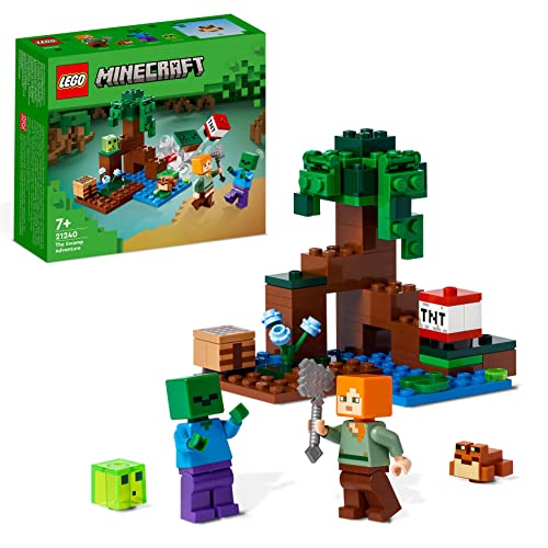 LEGO Minecraft Avventura nella Palude, Modellino da Costruire con Personaggi di Alex e Zombie nel Bioma, Giochi per