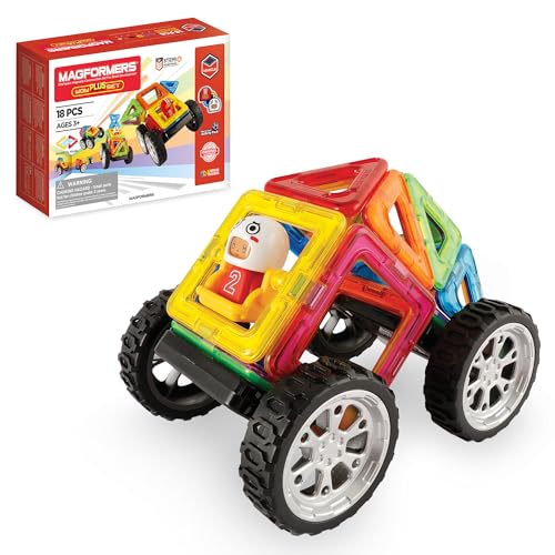 Magformers WOW Plus Magnetic Building Blocks Toy. Makes 30 Different Cars With Detachable Race Driver. STEM Toy With 18