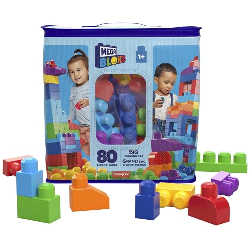 Mega Bloks Sacca Ecologica, 60 Pezzi, Blocchi da Costruzione, Giocattolo per Bambini 1+ Anni, Blu, 80 Pezzi, DCH63