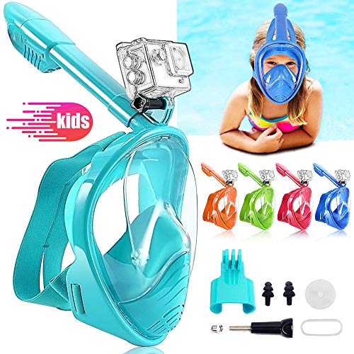 HINATAA - Maschera da snorkeling per bambini, con vista panoramica a 180° e respirazione libera, integrale