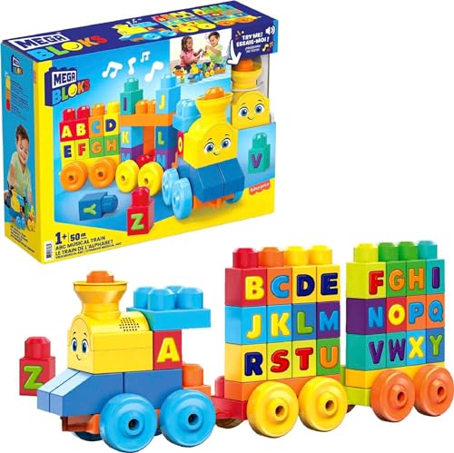 MEGA Bloks - Impara con il treno, trenino con blocchi dell'alfabeto per imparare le lettere e suoni realistici,