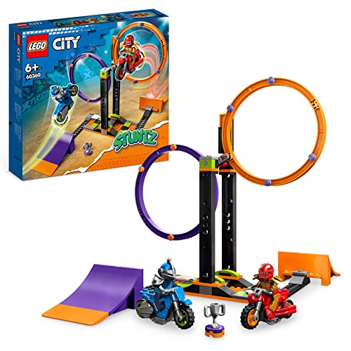 LEGO 60360 City Stuntz Sfida Acrobatica: Anelli Rotanti con Moto Giocattolo Carica e Vai, Giochi per Bambini e Bambine