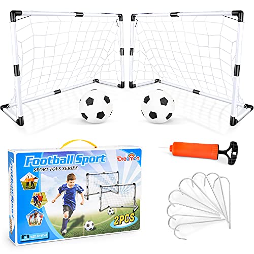 Dreamon Set di 2 Porte da Calcio per Bambini con Palla e Pompa, Porta da Calcio da Giardino Giocattolo Sportivo per