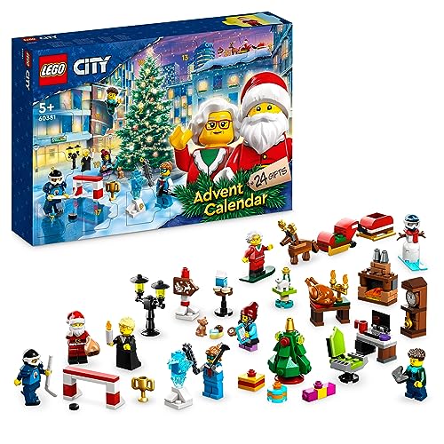 LEGO City Calendario dell'Avvento 2023 con 24 Regali, Incluse le Figure di Babbo Natale e della Renna, e Tappeto da