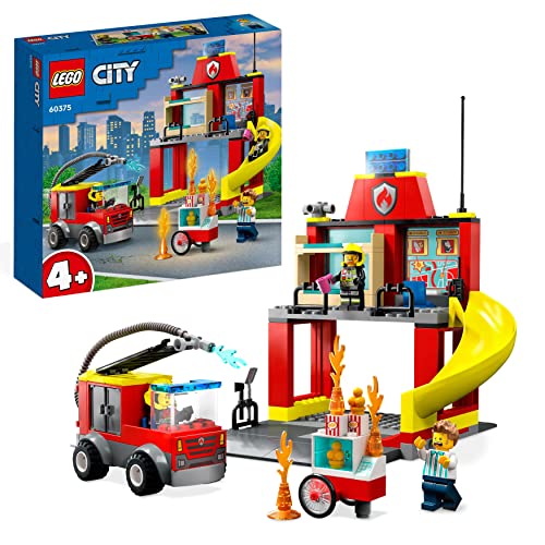 LEGO City Caserma dei Pompieri e Autopompa, Edificio da Costruire con Camion Giocattolo dei Vigili del Fuoco, Giochi per