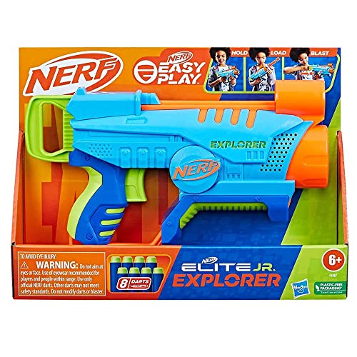 Nerf Elite Junior JR - Explorer, blaster facile da usare, impugnatura, caricamento e lancio , 8 dardi, per bambini di 6