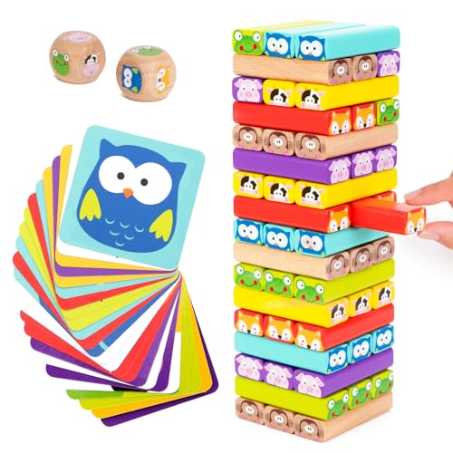 Nene Toys Torre Magica Colorata in Legno con Animali – Gioco Educativo Didattico da Tavolo 4 in 1, per Bambini da 3 a