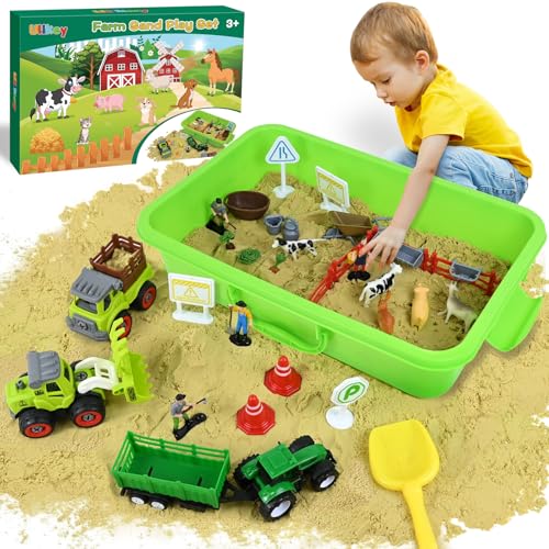 Ulikey Set Sabbia Cinetica Bambini, Magic Sand Sabbiera per Bambini Animali Fattoria con Trattore Giocattolo Esterno e