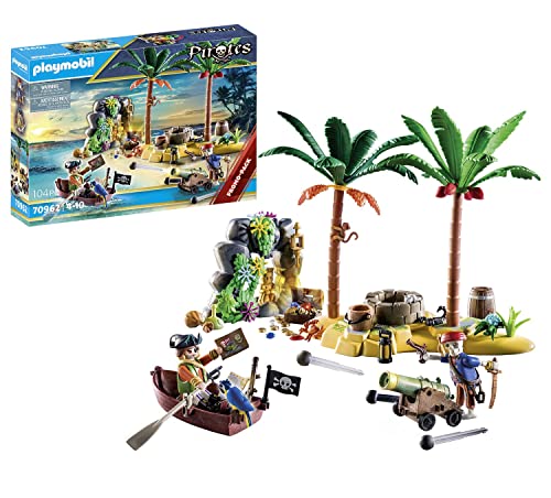 PLAYMOBIL Pirates 70962 Promo Pack Isola dei Pirati, Isola del Tesoro dei Pirati con Scheletro e Cannone Che spara,