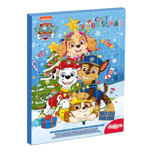 Dekora - Calendario dell'Avvento Cioccolato | Calendario dell'Avvento per Bambini Paw Patrol 'Cool Christmas' - 50 g