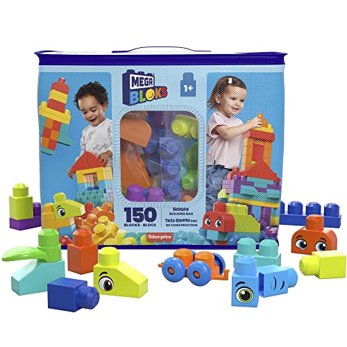 MEGA BLOKS - Sacca Eco Grande 150 Pezzi, con 150 blocchi da costruzione grandi e colorati e 1 sacca per contenerli,