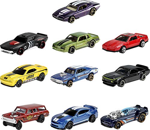 Hot Wheels Confezione da 10 Mini Macchinine in Scala 1:64 a Tema Muscle Mania da Collezionare, Giocattolo per Bambini