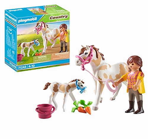 PLAYMOBIL Country 71243 Ragazza con Cavallo e Puledro, Animali per Il maneggio e la Fattoria, Giocattolo per Bambini dai