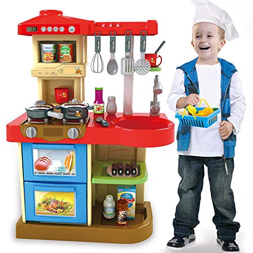 BAKAJI Cucina Giocattolo per Bambini con Fornello Funzionante Luci e Suoni Forno e Lavastoviglie Apribili Lavello e 30