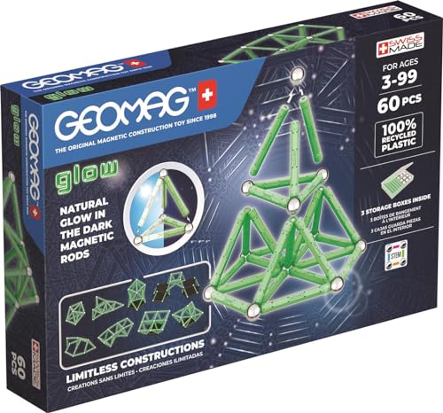 GEOMAG - GLOW RECYCLED - 60 pezzi - costruzioni magnetiche fosforescenti - strisce