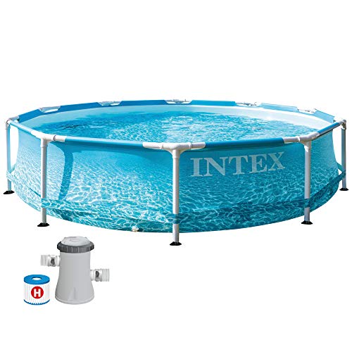 Intex 28208NP – Piscina Fuori Terra Metal Frame Beachside Rotonda, Pompa Filtro 1250 L/h, 4485 L, Acciaio e PVC,