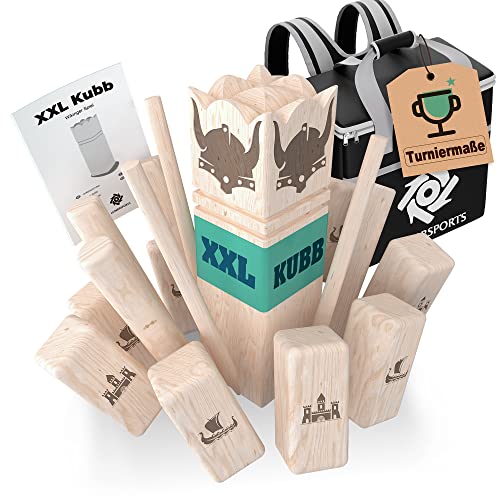 MSH XXL Kubb [Premium] Giochi legno vichingo in legno di gomma - gioco Kubb per adulti e bambini - con pratica borsa da