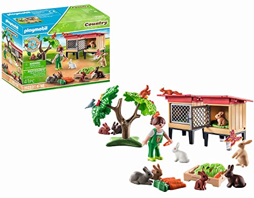 PLAYMOBIL Country 71252 Recinto dei Conigli, Animali per la Fattoria Biologica, Giocattoli sostenibili per Bambini dai 4