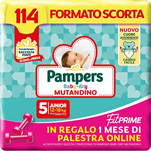 Pampers Baby Dry Mutandino & Fit Prime Junior, 114 Pannolini, Taglia 5 (12-18 Kg)