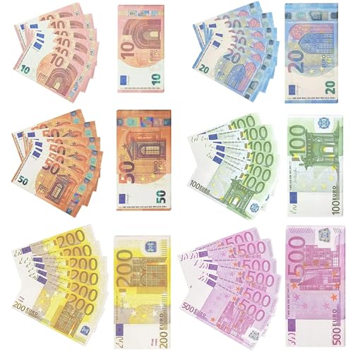 KOIROI Prop Money, 120 Pezzi Soldi Finti Euro, Denaro Gioco in Euro 10 Euro, 20 Euro, 50 Euro, 100 Euro, 200 Euro, 500