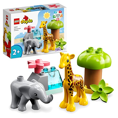 LEGO DUPLO Animali dell’Africa, Giochi Educativi con Animali Giocattolo per Bambini e Bambine dai 2 Anni con Giraffa,