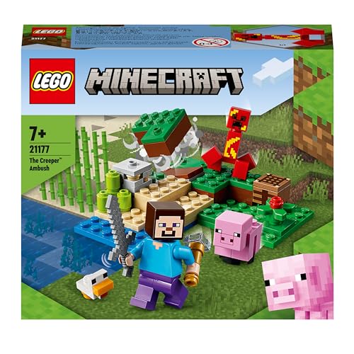 LEGO Minecraft L'agguato del Creeper, Mattoncini da Costruzione con Steve e 2 Minifigure, Giochi per Bambini 7+ Anni