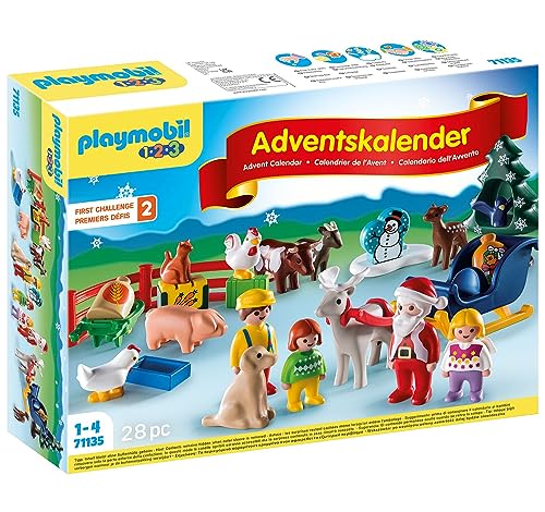 PLAYMOBIL 1.2.3 Calendario dell'Avvento 71135 Natale in fattoria, periodo dell'Avvento pieno di sorprese, giocattolo