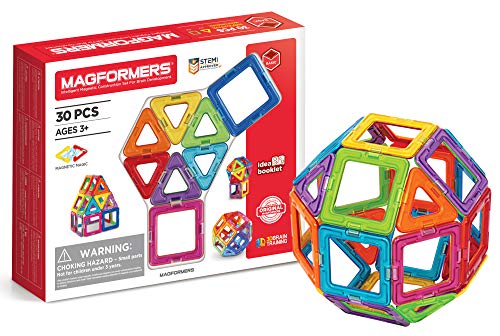 Magformers 30-Piece Magnetic Tiles Toy. STEM Set. Educational Teaching Resource With 18 Squares And 12 Triangles.