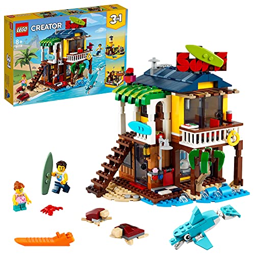 LEGO Creator Surfer Beach House, Kit di Costruzione in Mattoncini 3 in 1, Faro e Casetta con Piscina e Animali