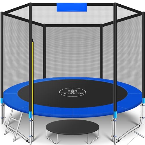 KESSER® Trampolino | Certificato TÜV SÜD GS | Set completo con rete di sicurezza, scaletta, copertura del bordo e