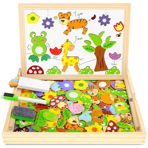 COOLJOY Giochi Montessori 2 Anni, Puzzle Magnetico Giochi Bambini 2 3 4 Anni, Animali Lavagna Magnetica per Bambini,