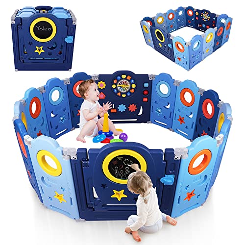 YOLEO Box Bambini, Recinto per Bambini Pieghevole, Box Neonato Protezione 14 Pannelli Barriera di Sicurezza con Pannello