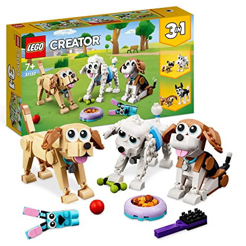 LEGO 31137 Creator Adorabili Cagnolini, Set 3 in 1 con Bassotto, Carlino, Barboncino e altri Animali Giocattolo per