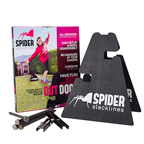 SPIDER SLACKLINE SOS01 - Outdoor Kit per Principianti - Due Cavalletti con Tre Regolazioni di Altezza 30-50 - 70 cm, Non