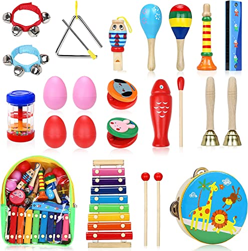 Jojoin Strumenti Musicali Bambini - 25 Pezzi Set Strumenti Musicali Percussioni in legno - Giochi Musicali Per Bambini -