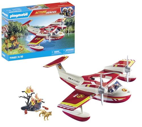 PLAYMOBIL Action Heroes 71463 Idrovolante dei Pompieri, missioni eroiche di Soccorso, con Un Vigile del Fuoco, Giochi di