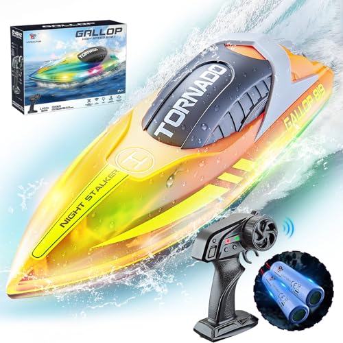 JONRRYIN Barca Telecomandata per Bambini, Impermeabile Barca Radiocomandata con Luce LED, 2,4 GHz Barca RC per Piscine e