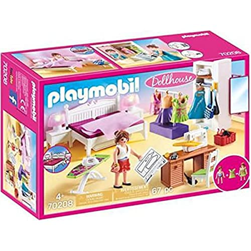 PLAYMOBIL Dollhouse 70208, Camera da letto con angolo per cucito, Con effetti luminosi, Dai 4 anni