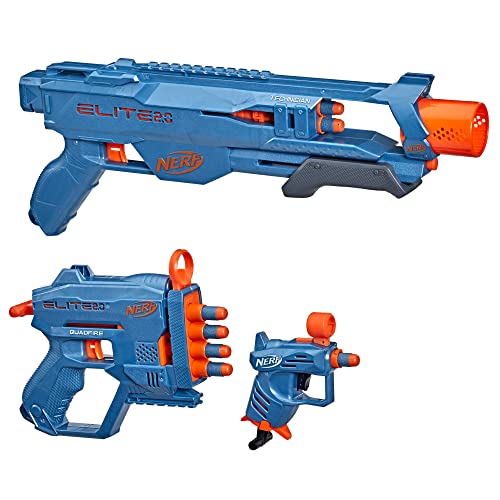 NERF Elite 2.0 Loadout 3-Blaster Pack, Includes Technician DS-2 Blaster, Quadfire QS-4 Blaster, Ace SD-1 Blaster, 14