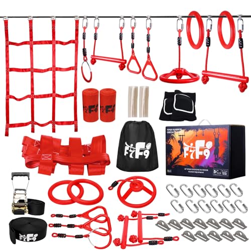 Ninja Slackline Kit, 15M Ninja Linea Viene fornito con Kit da Ostacoli Sospeso per Bambini completi e sicuri