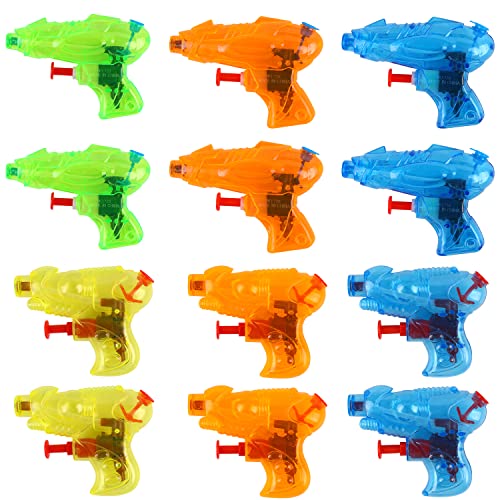 DERAYEE 12 Pezzi Pistole ad Acqua in 3 Colori Diversi, in Plastica, Trasparente, Piccola, Regalo per Bambini