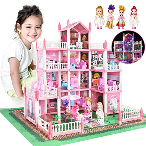 Casa delle Bambole, Giocattoli Bambina 3 Anni 4 Anni,Casa dei sogni con bambola e luci,Princess Regalo per Bambini 3-10