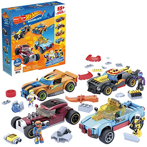 MEGA construx -Hot Wheels Kit Personalizzazione ed Elaborazione Auto, 4 macchinine e Mini Personaggi, Giocattolo per