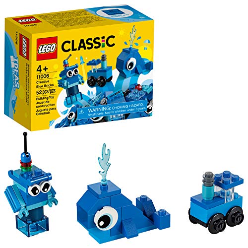 LEGO 11006 Classic Mattoncini Blu Creativi, Giochi Educativi per Bambini di 4+ Anni, con Balena, Treno e Robot