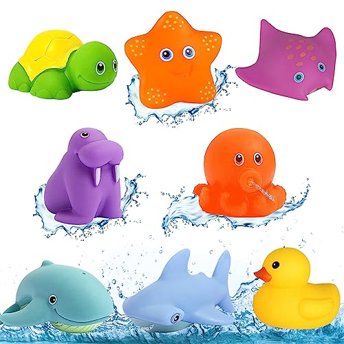 IWTBNOA Giocattoli da Bagnetto per Bambini, 8 Pezzi Animali da Oceano Galleggianti, Giochi da Bagno Galleggianti,