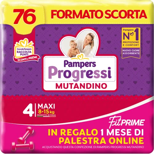 Pampers Progressi Mutandino & Fit Prime Maxi, 76 Pannolini, Taglia 4 (8-15 Kg)